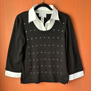 Alfred Dunner Black & White Sweater Top XL